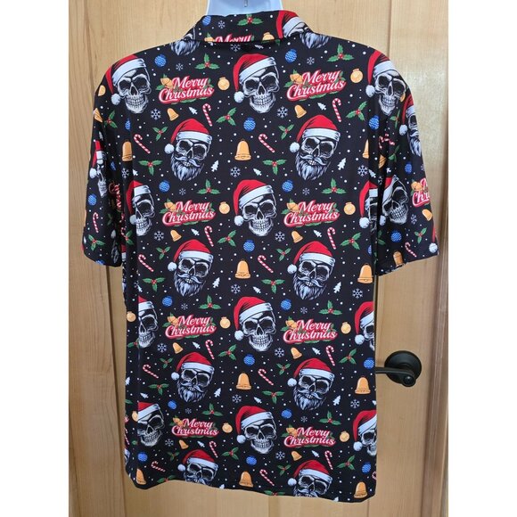 Funny Christmas Skull Polo Shirt Santa biker goth grunge whimsygoth holiday - Picture 2 of 6